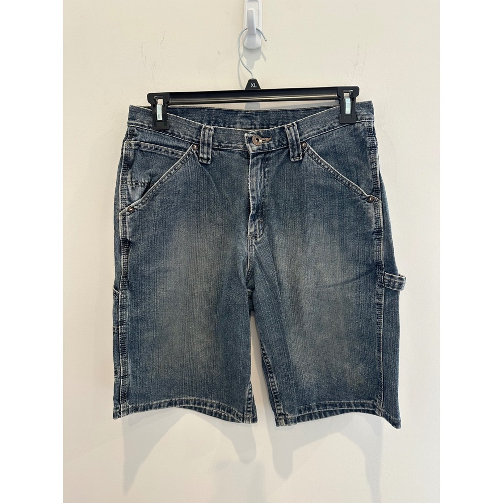 Y2K Lee Dungarees Mens Carpenter Shorts Denim Blue Workwear Size 33